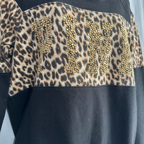 Victorias Secret Pink Rare VTG gold rhinestone bling logo sweatshirt, size S - Picture 2 of 4